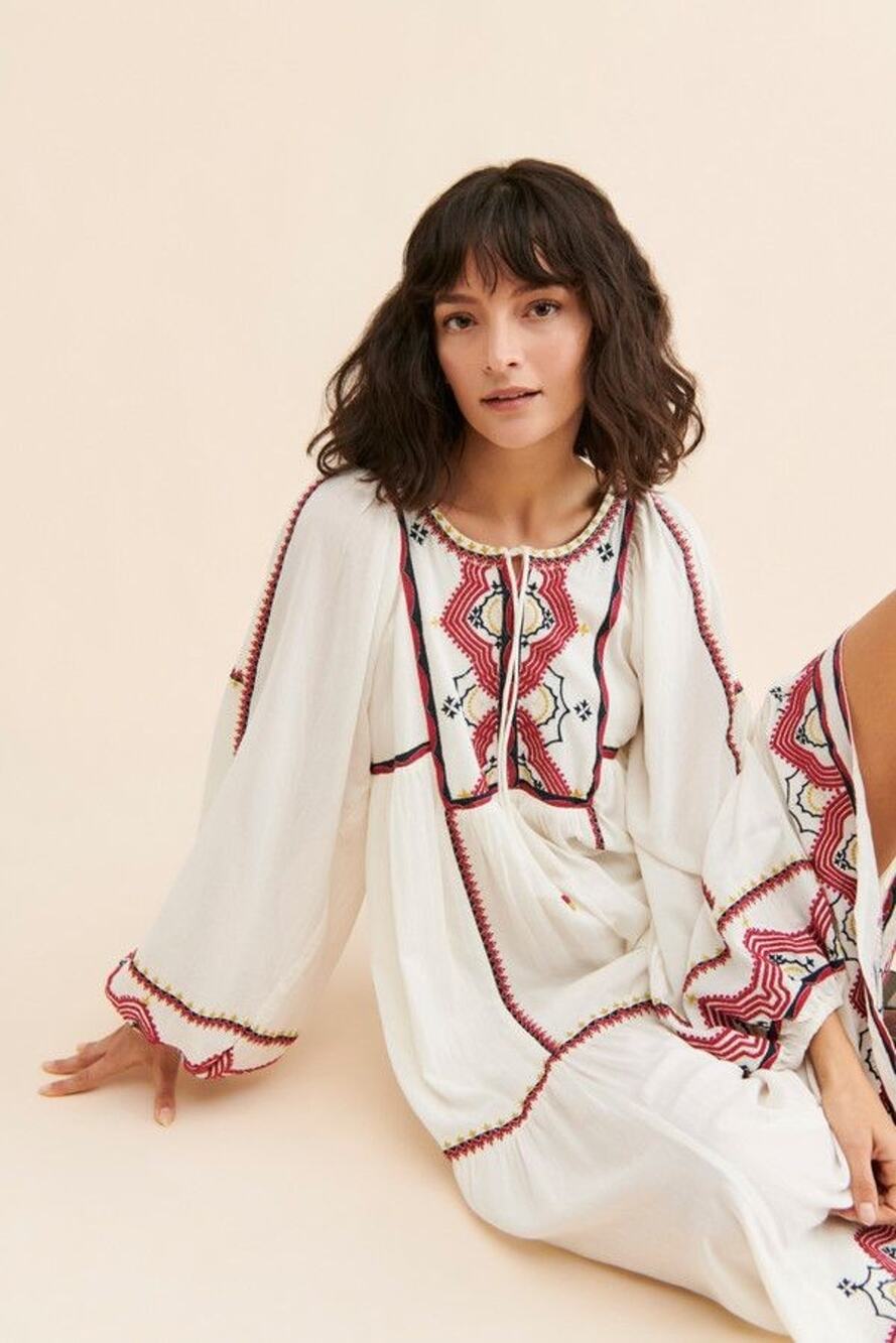 New FREE PEOPLE Sweet Escape Midi Dress $198 SMALL Ivory Boho Embroidered